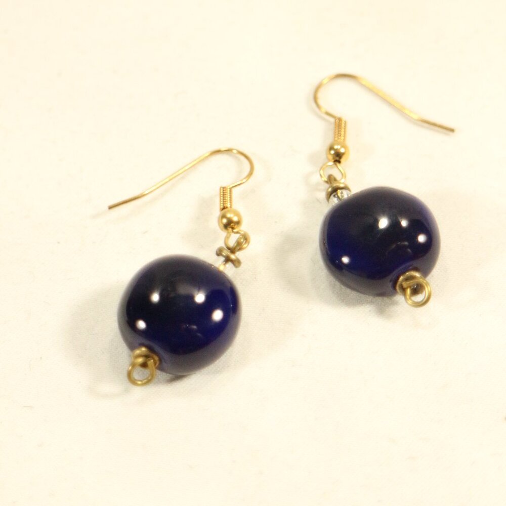 KAZURI Handmade Beaded Midnight Blue Earrings PAIR Sz OS